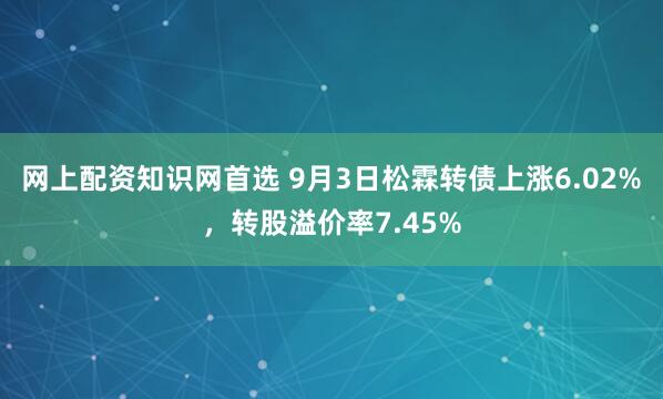 网上配资知识网首选 9月3日松霖转债上涨6.02%，转股溢价率7.45%
